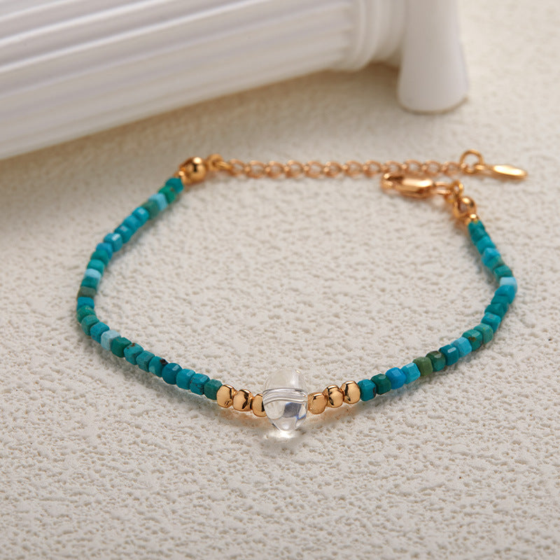 zensoullab Fashion Design S925 Sterling Silver Natural Turquoise White Crystal Necklace for Women Light Luxury High-end Beaded Choker