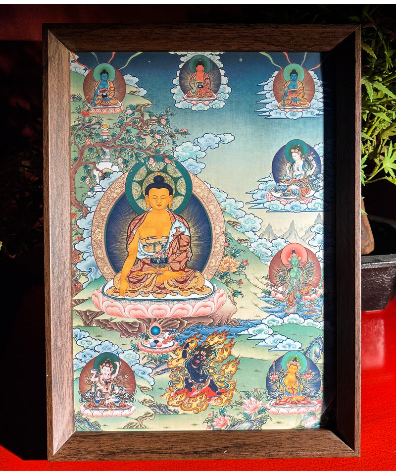 zensoullab Thangka Yellow God of Wealth Mahakala Buddha Statue Hanging Painting Desktop Display Guanyin Bodhisattva Wealth Attraction Entrance Decoration Painting