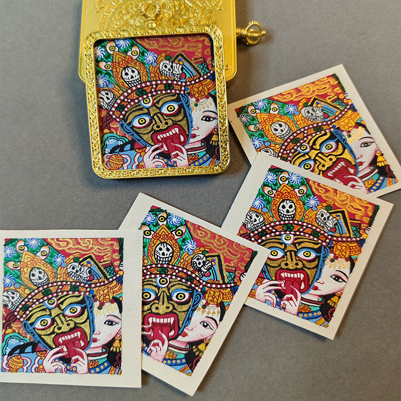zensoullab Nepal Hand-painted Female God of Wealth Zaki Ram Past and Present Life Thangka Tibetan God of Wealth Small Thangka Gawu Box Pendant