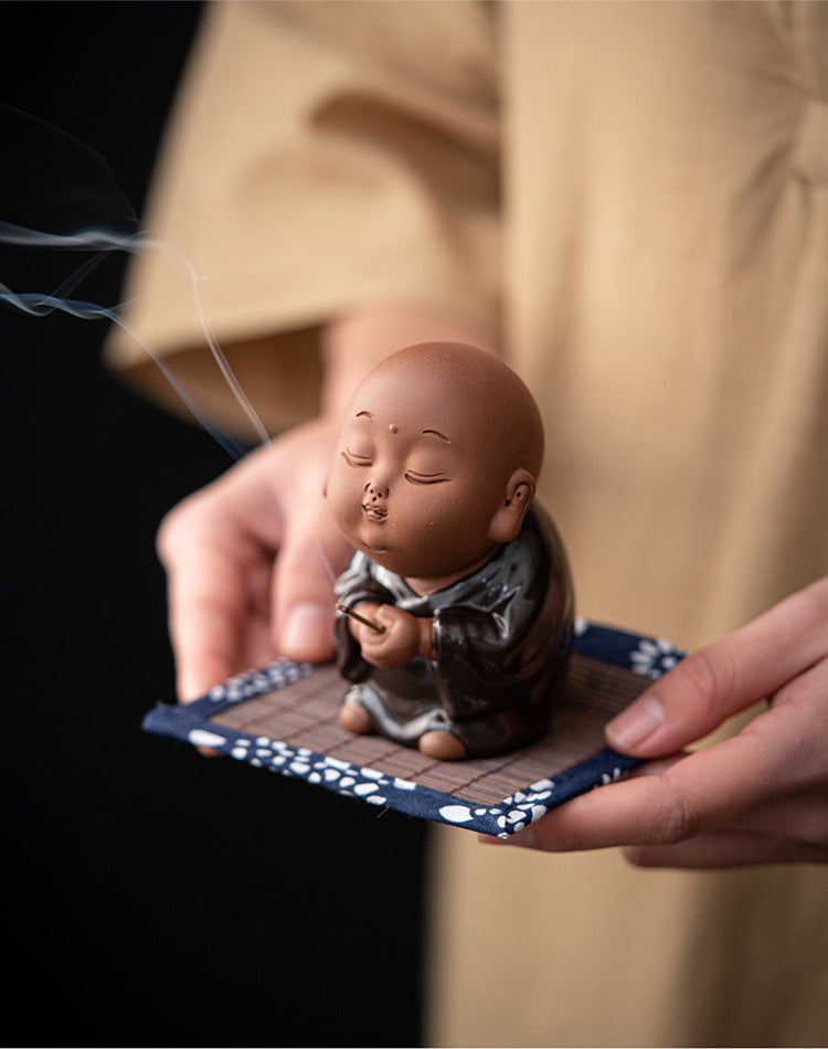 zensoullab Creative Ceramic Cute Little Monk Incense Desktop Ornament Home Incense Holder Incense Burner Incense Tray