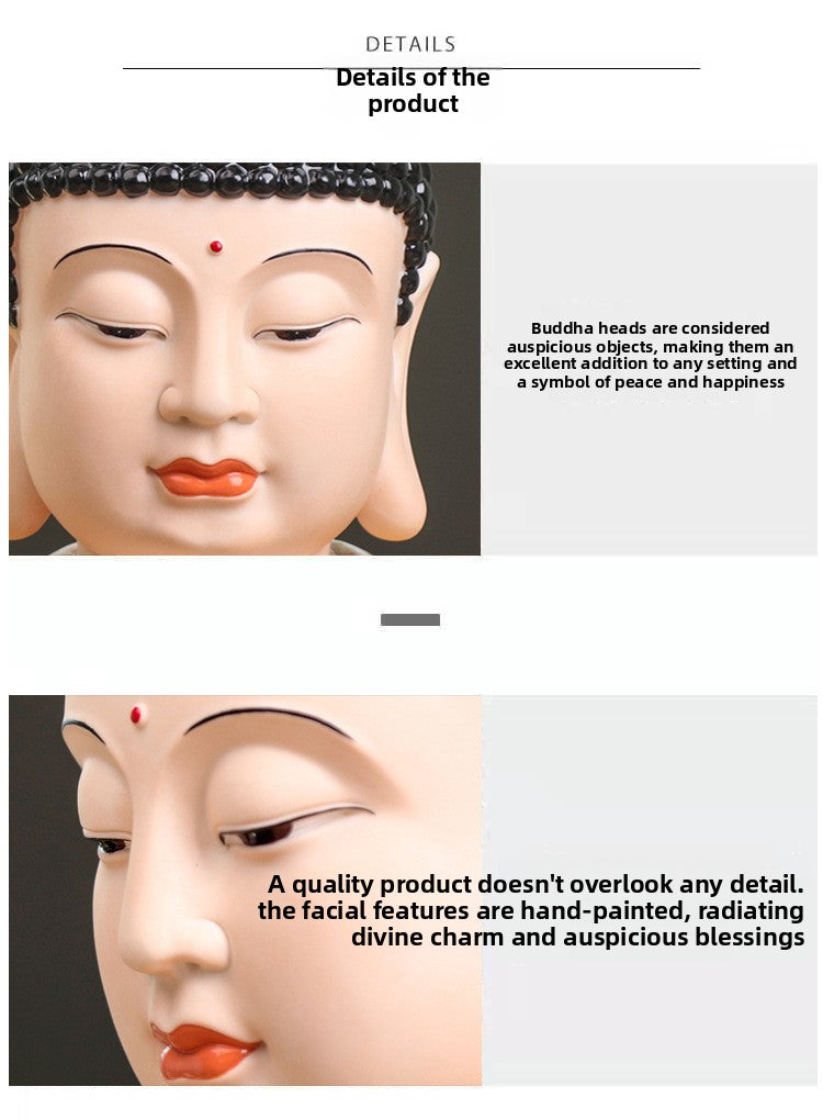 zensoullab Premium Ceramic Large Buddha Head Chinese Zen Style Buddha Statue Amitabha Buddha Tathagata Home Buddha Hall Gift Home Decoration