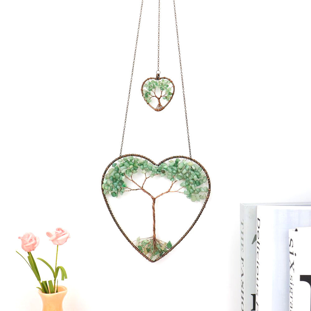 zensoullab Natural Crushed Stone Crystal Heart-shaped Tree of Life Dream Catcher Hanging Decoration Curtain Pendant