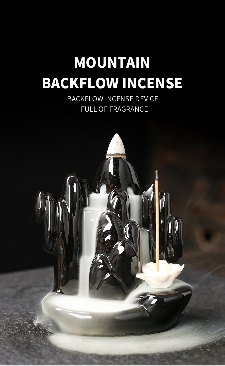 zensoullab Alpine Water Flow Backflow Lotus Incense Holder Incense Stand Backflow Incense Burner Creative Waterfall Backflow Aromatherapy Burner Ornament