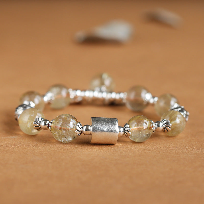 zensoullab Natural Golden Rutilated Quartz Bracelet for Women S925 Silver Lotus Tassel Bracelet High-end Crystal Bracelet