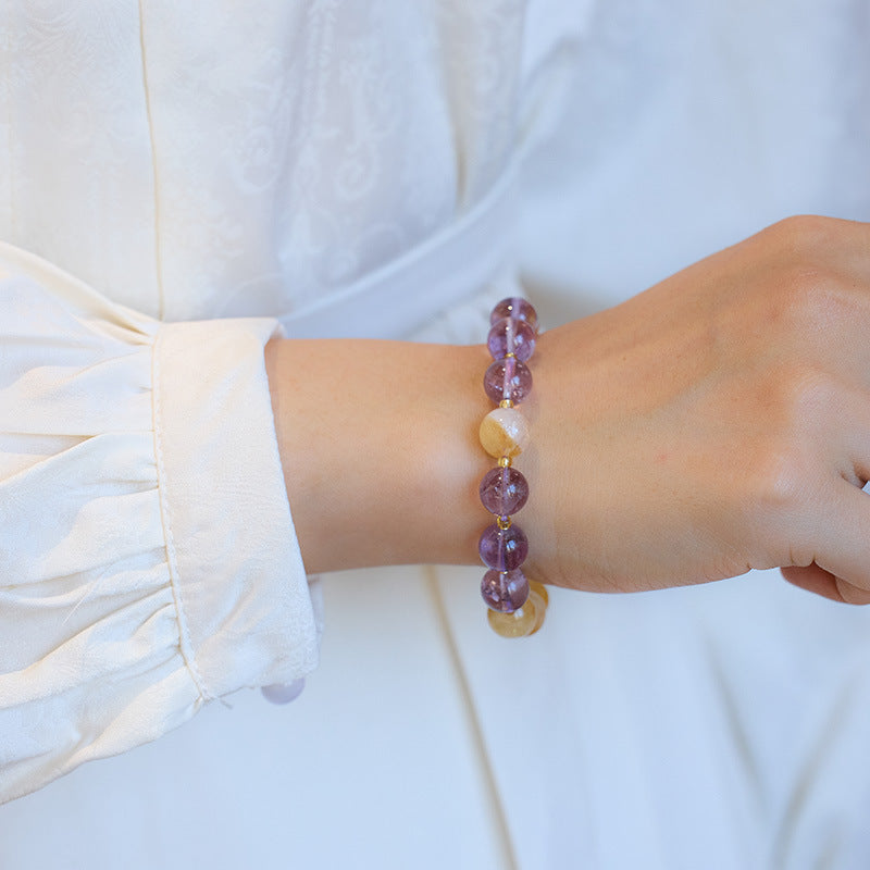 zensoullab Nine Purple Fire Bracelet Natural Amethyst Purple Bracelet Multi-Gem Good Luck Beads