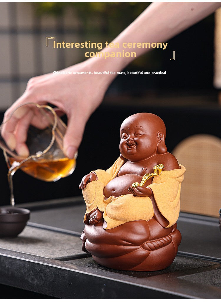 zensoullab Purple Clay Wealth-Attracting Big-Bellied Maitreya Buddha Tea Pet Kung Fu Tea Ornament Premium Cultivable Zen Tea Plaything Tea Table Desktop Decoration