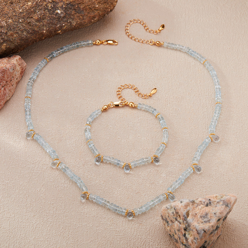 zensoullab Natural Gemstone Beaded Aquamarine Necklace for Women S925 Sterling Silver Colorful Gemstone Jewelry Collarbone Chain Live Streaming Hot Item