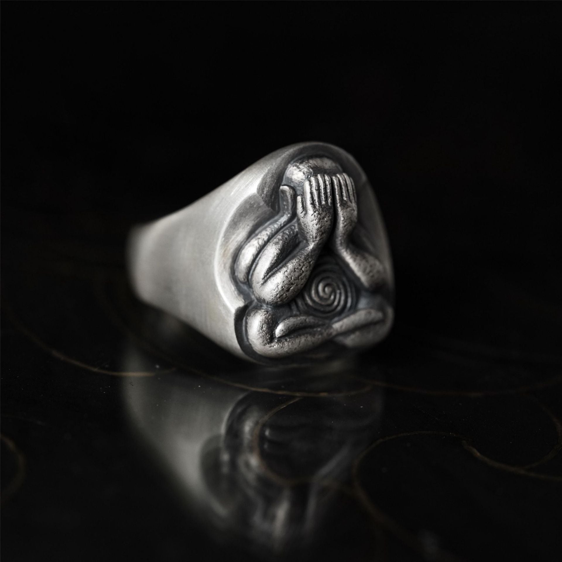 Zensoullab Retro Bida Buddha Thai Silver Thick Ring Oriental Style Pothole Men's Fashion Open-End Personality Ring