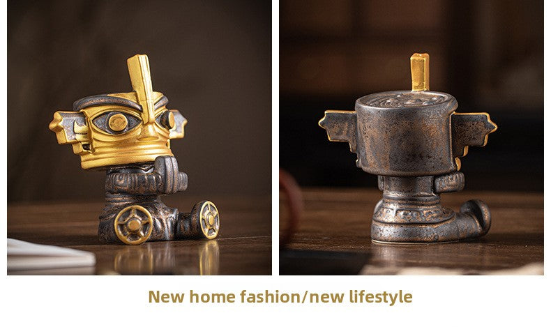 zensoullab National Trend Cultural Creative Ceramic Sanxingdui Zongmu Standing Figure Gold-Faced Ornament Home Living Room Tea Room Desktop Decoration