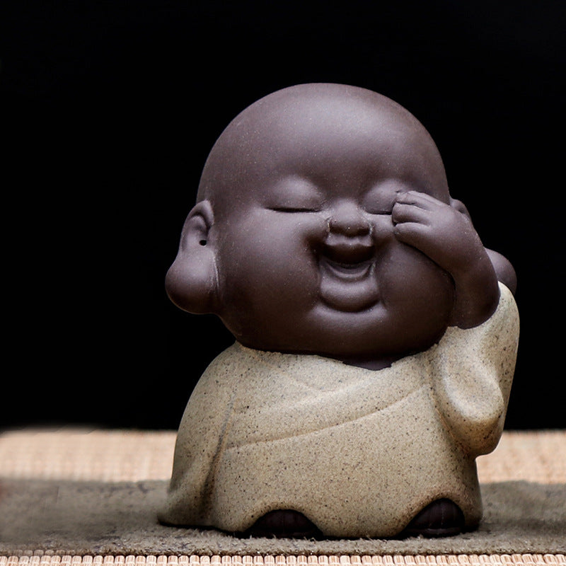 zensoullab Creative Boutique Purple Clay Three Little Monk Tea Play Tea Pet Ornament Ceramic Zen Little Novice Figure Home Decor