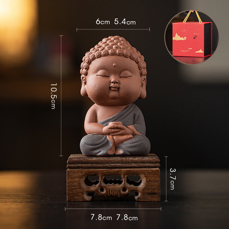 zensoullab Zen Purple Clay Small Buddha Figurine Cute Buddha Statue Chinese Style Home Tea Room Curio Shelf Tea Table Decoration