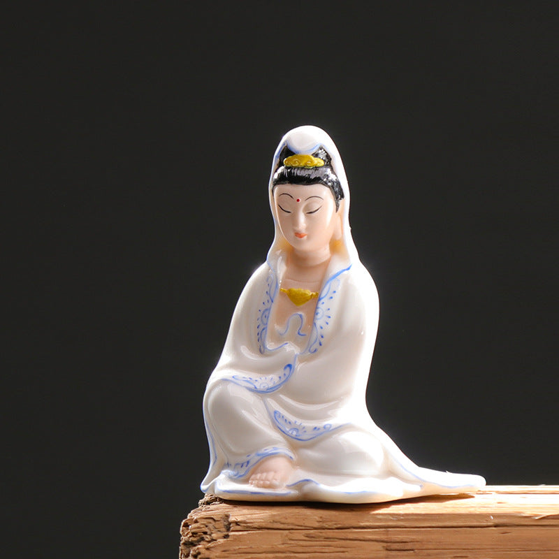 Zensoullab Ceramic Guanyin Bodhisattva Buddha Statue for Home Worship, Entrance Hall, Guanyin for Peace, Car-mounted Chinese-style Home Decoration