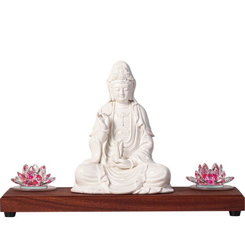 zensoullab Zen Style Chinese White Porcelain Holding Bottle Guanyin Buddha Statue Desktop Ornament Home Indoor Entrance Display Cabinet Decoration