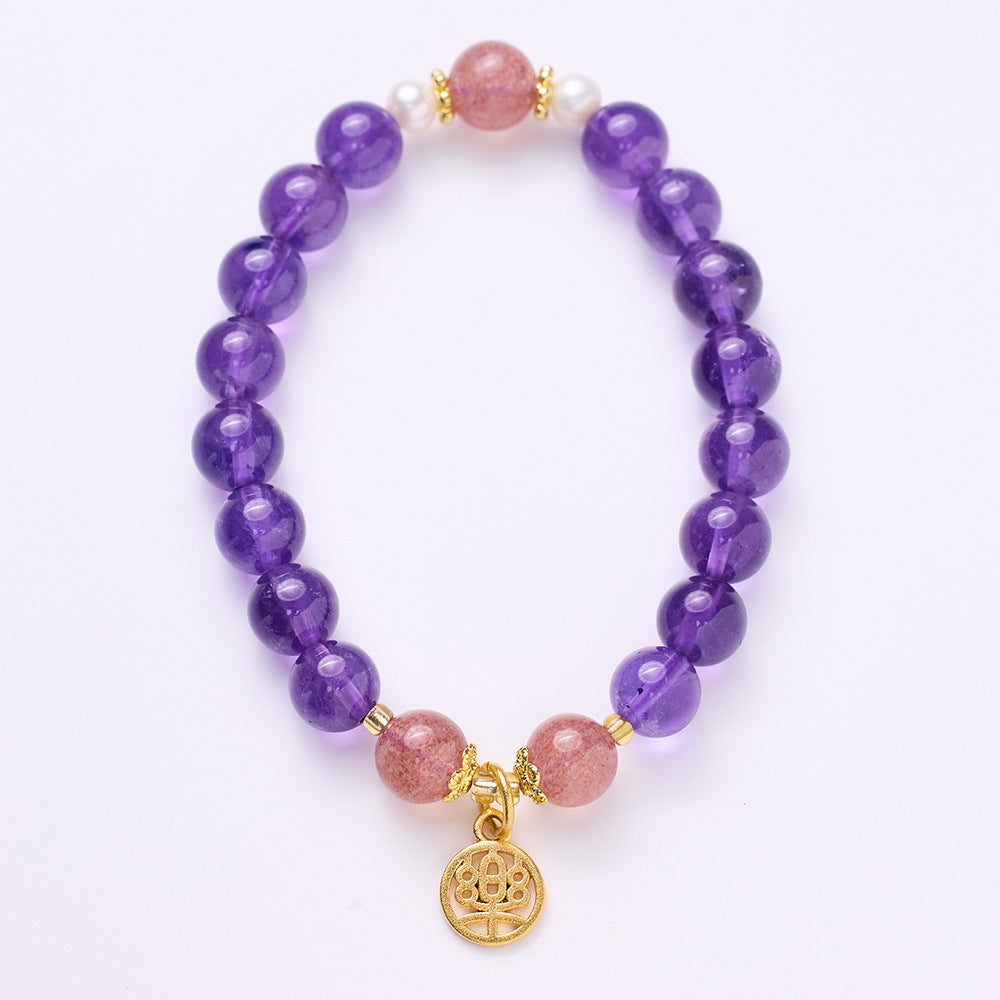 zensoullab Natural 8MM Amethyst Bracelet for Women Pendant Strawberry Crystal Beaded Purple Dreamy Crystal