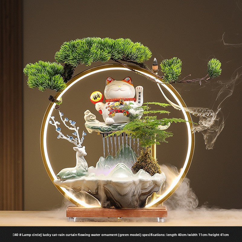 zensoullab Lucky Cat Flowing Water Wealth-Attracting Ornament Circulating Water Living Room Desktop Decoration