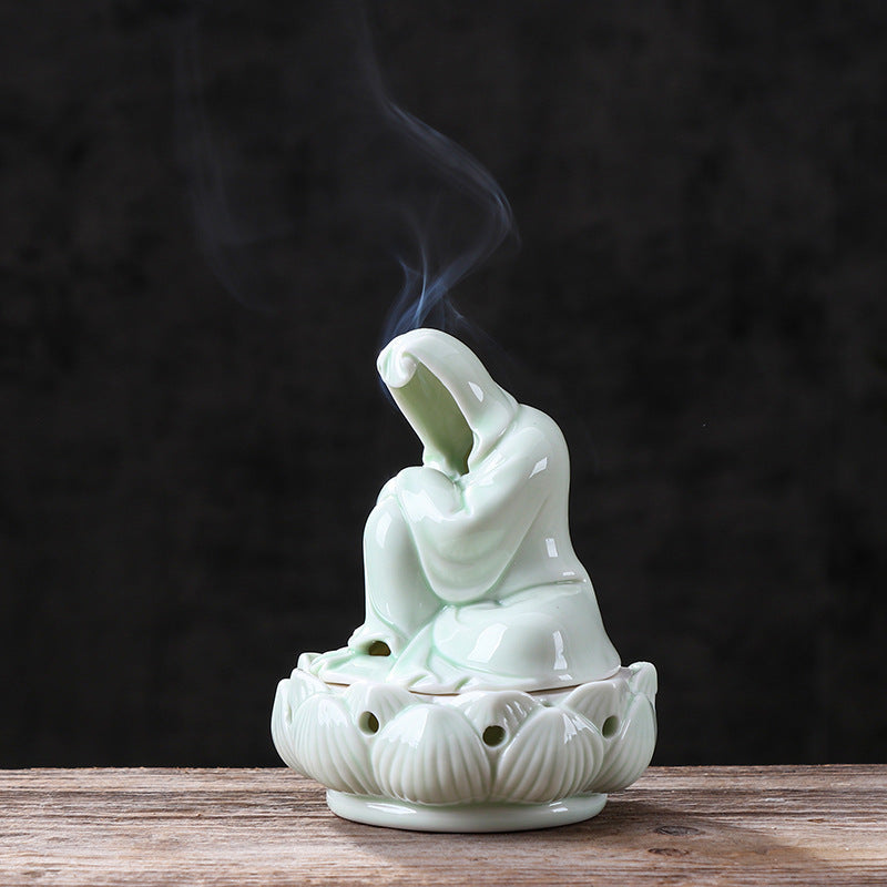 zensoullab Creative Ceramic Phaseless Buddha Figure Incense Burner Tea Ceremony Accessories Indoor Agarwood Home Zen Incense Holder Decoration