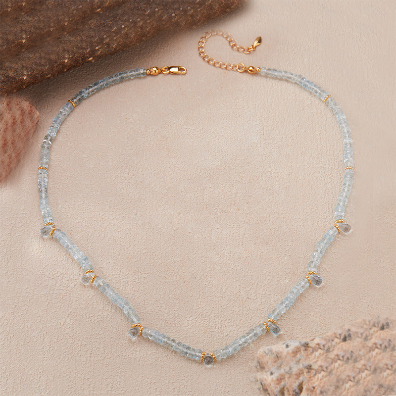 zensoullab Natural Gemstone Beaded Aquamarine Necklace for Women S925 Sterling Silver Colorful Gemstone Jewelry Collarbone Chain Live Streaming Hot Item