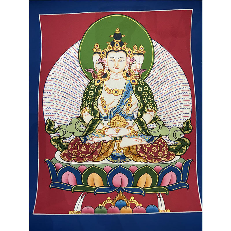 zensoullab Nepal Hand-painted Yellow God of Wealth Green Tara Manjushri Four-armed Guanyin Medicine Buddha Buddha Statue Thangka Table Decoration Hanging Painting