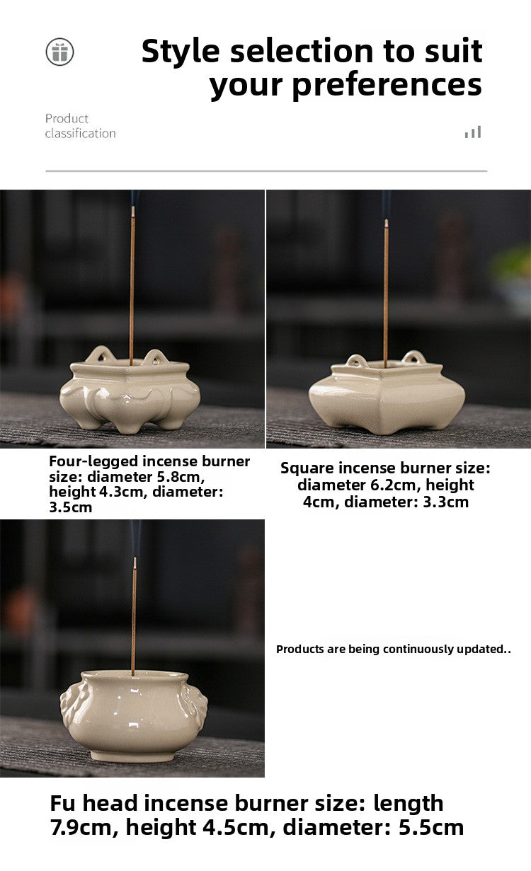 zensoullab Chinese Style Ceramic Incense Burner Tea Room Home Use Offering Four-Legged Incense Burner Portable Desktop Incense Holder Incense Ceremony Zen Ornament