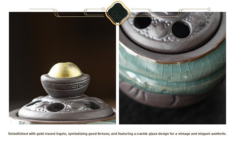 zensoullab Lucky Money Pipe Golden Toad Mini Incense Burner Home Indoor Small Coil Incense Burner Zen Tea Room Incense Aromatherapy Burner Ornament