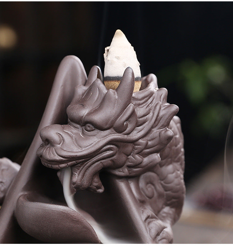 Purple Clay Chinese Style Dragon Backflow Incense Burner Home Decor Creative Large Dragon Backflow Aromatherapy Burner Craft Gift