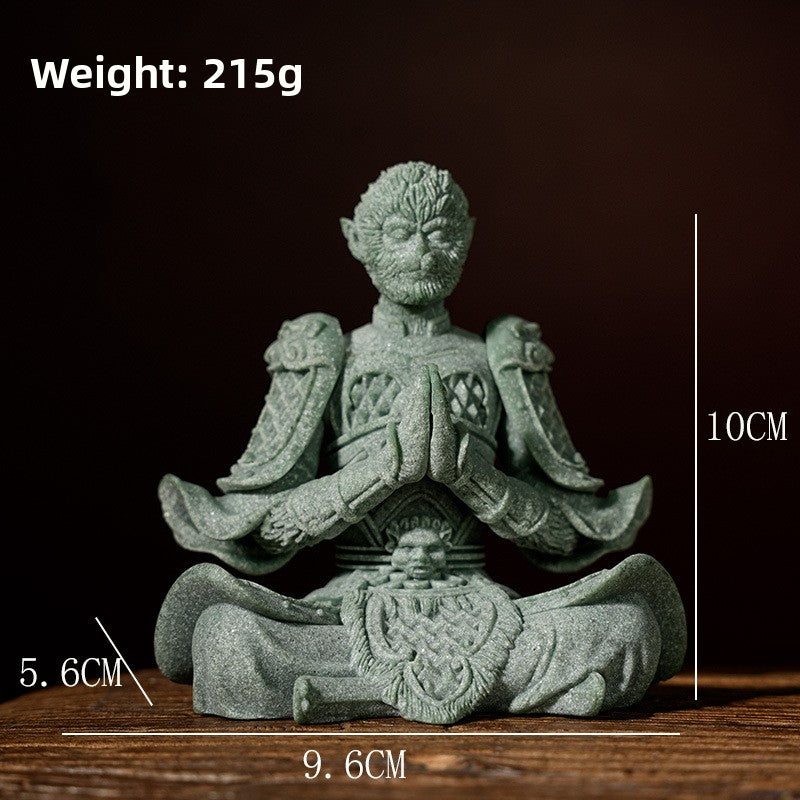 zensoullab Green Sand Stone Great Sage Tea Pet High-end Gift Handheld Piece Fish Tank Wukong Ornament Rockery Landscaping Home Decoration Bonsai