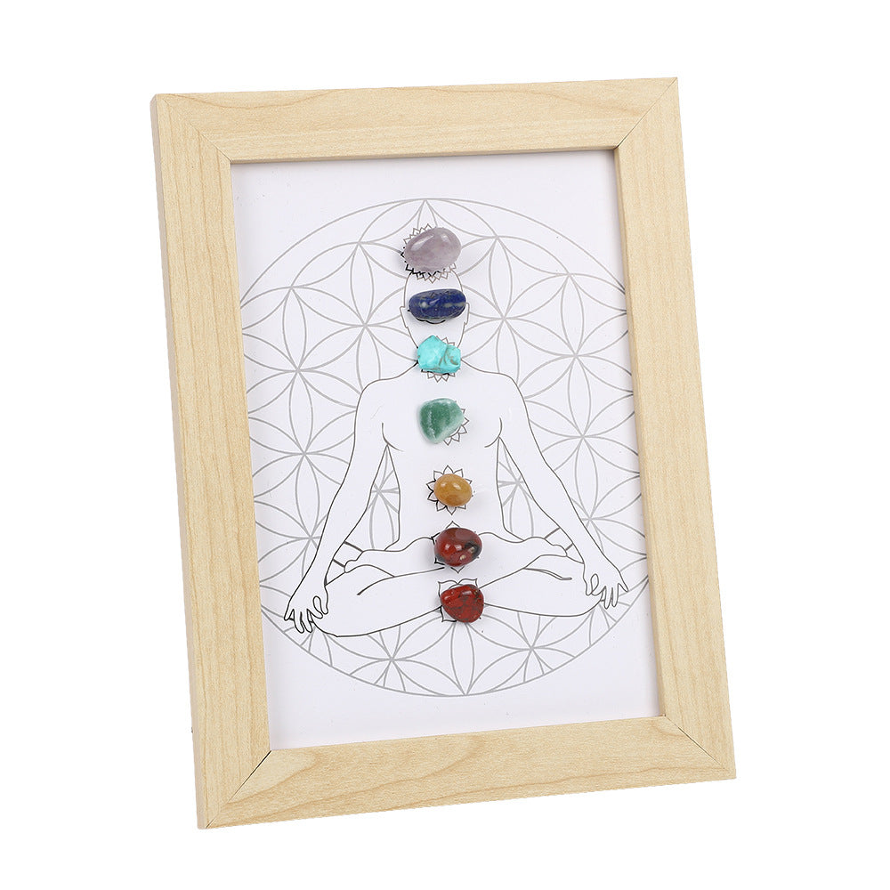 zensoullab Meditation Natural Raw Stone Specimen Frame Ornament Natural Crystal Mineral Colorful Seven-Color Stone Picture Frame Display Stand