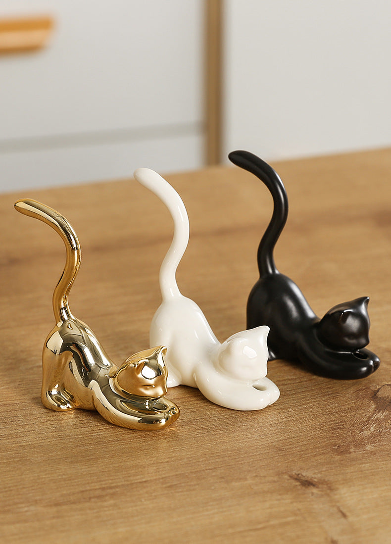 Cross-Border Ceramic Kitten Aromatherapy Burner Ornament Creative Cute Cat Home Indoor Creative Incense Holder Incense Stand Incense Tray
