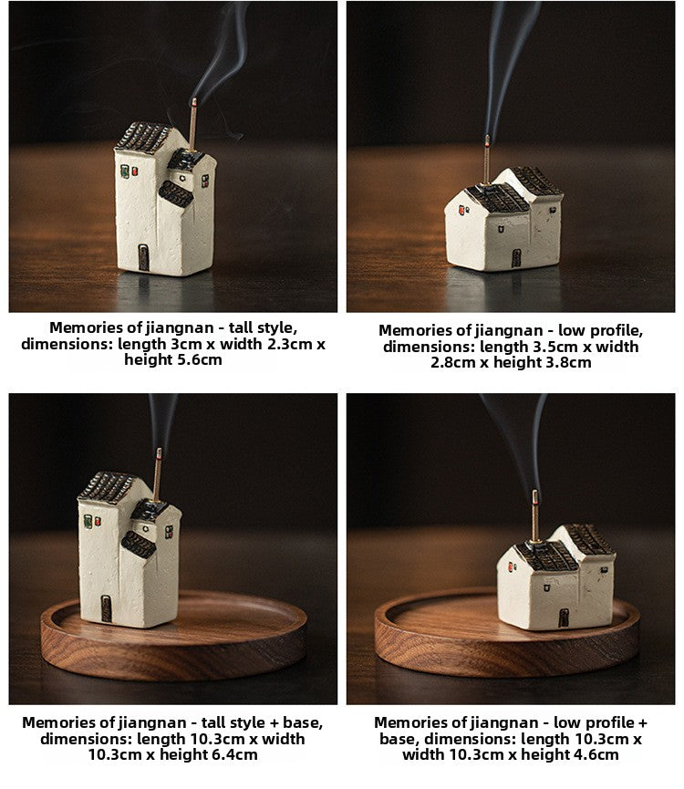 zensoullab Jiangnan Style Ceramic Mini Small House Incense Socket Zen Tea Room Tea Table Ancient Style Small Incense Burner Incense Holder Ornament