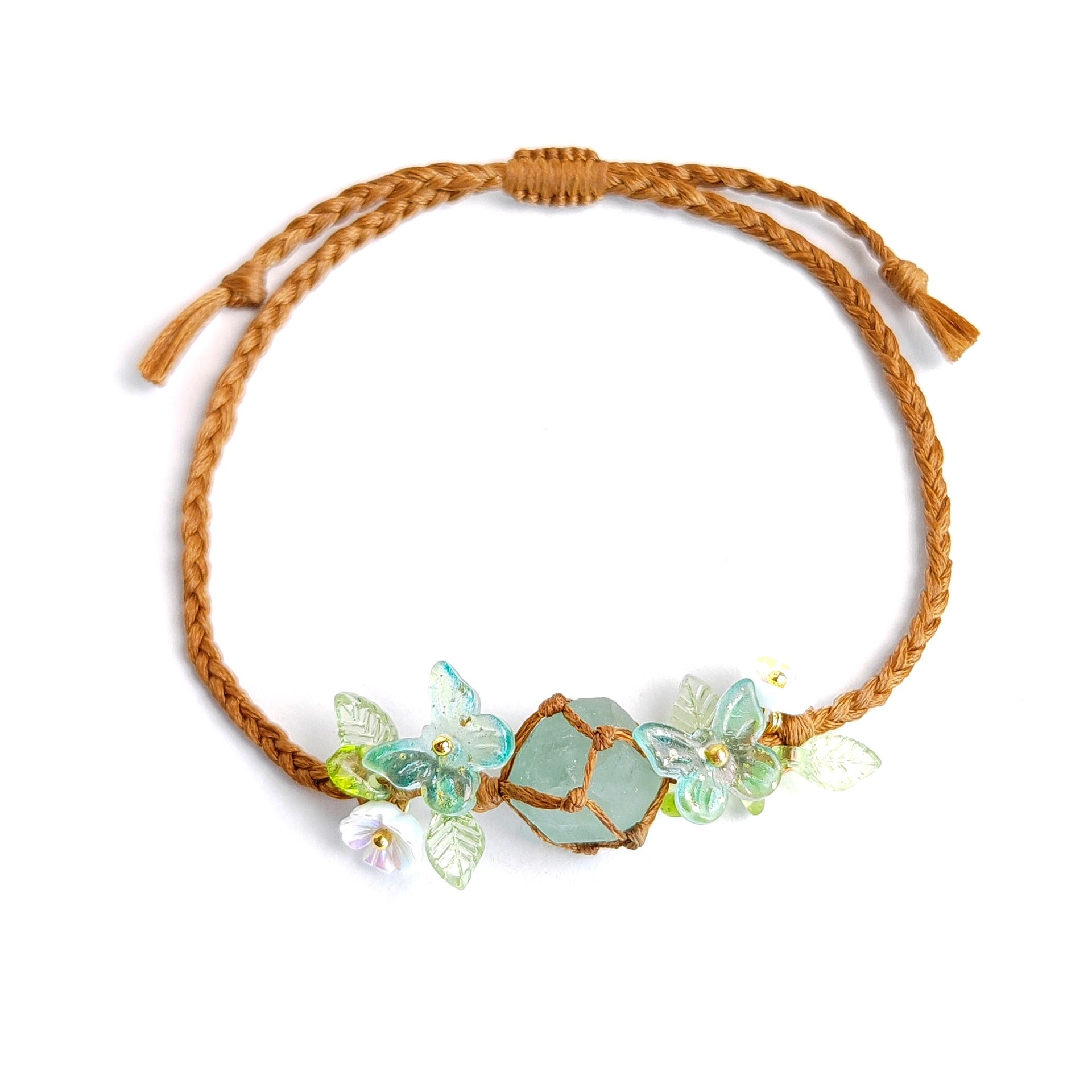 zensoullab Spring Butterfly Wreath Natural Fluorite Braided Rope Bracelet Crystal Gravel Bracelet