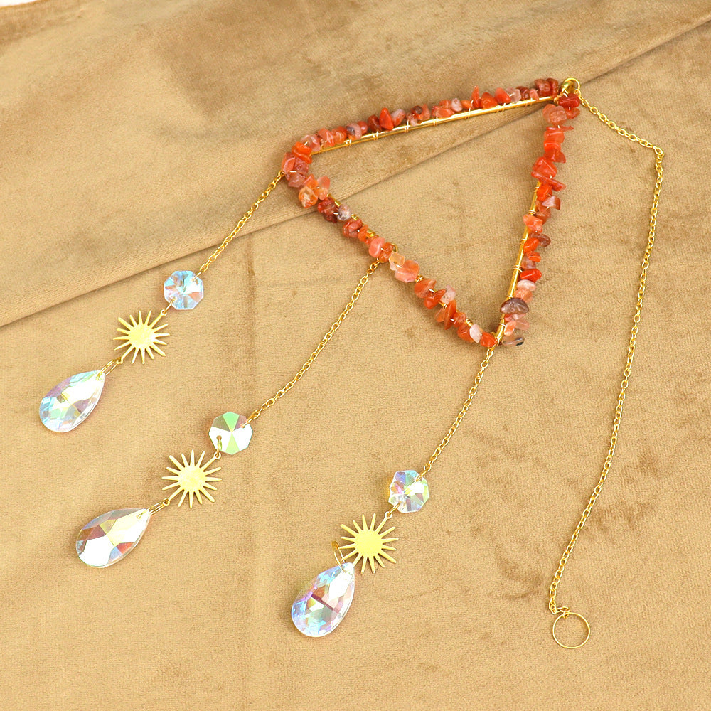 zensoullab Natural Raw Crystal Wind Chime Sun Catcher Triangle Hanging Holiday Home Decoration