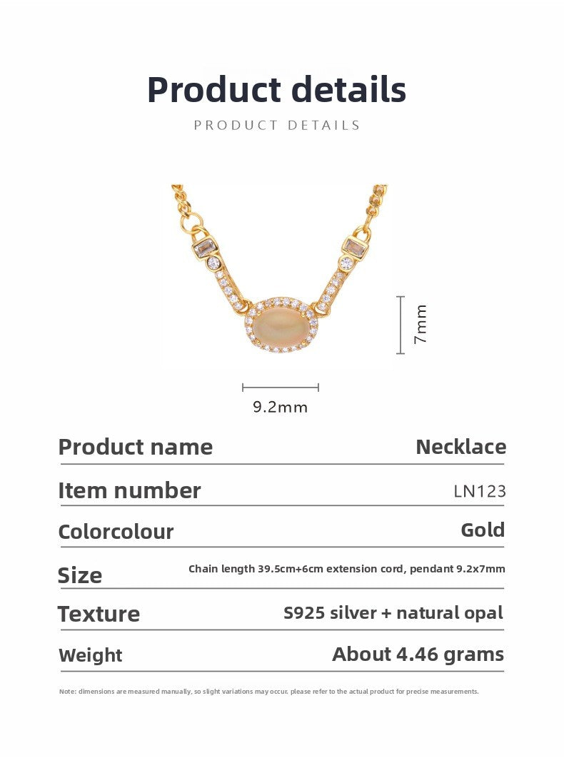 zensoullabs 925 Sterling Silver Inlaid Natural Opal Cabochon Pendant for Women Vintage Light Luxury Palace Style Necklace Accessory