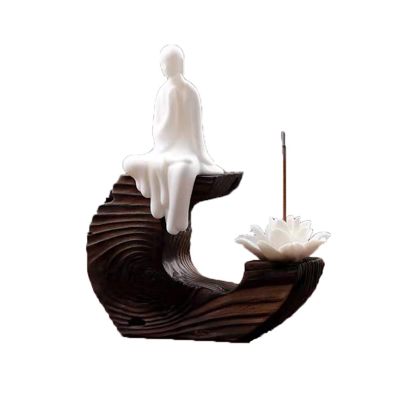 zensoullab Creative Phaseless Buddha Ceramic Ornament Backflow Incense Burner Little Monk Incense Home Indoor Incense Holder Sandalwood Incense Burner