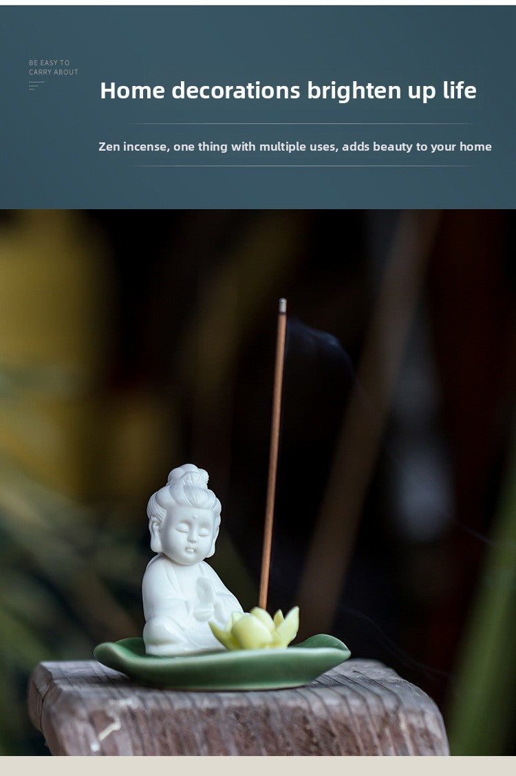 zensoullab Creative Home Decor Incense Holder Incense Tray Incense Stand Lotus Leaf Ceramic Incense Stick Holder Three Saints Home Living Room Tea Room Incense Burner