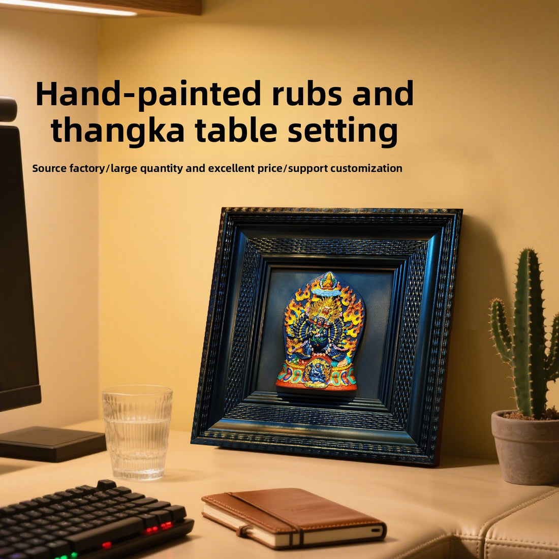 zensoullab Rubbing Table Hand-painted Thangka 3D Painted Table Decoration Great Wrath Yellow God of Wealth Mahakala Buddha Decoration Ornament