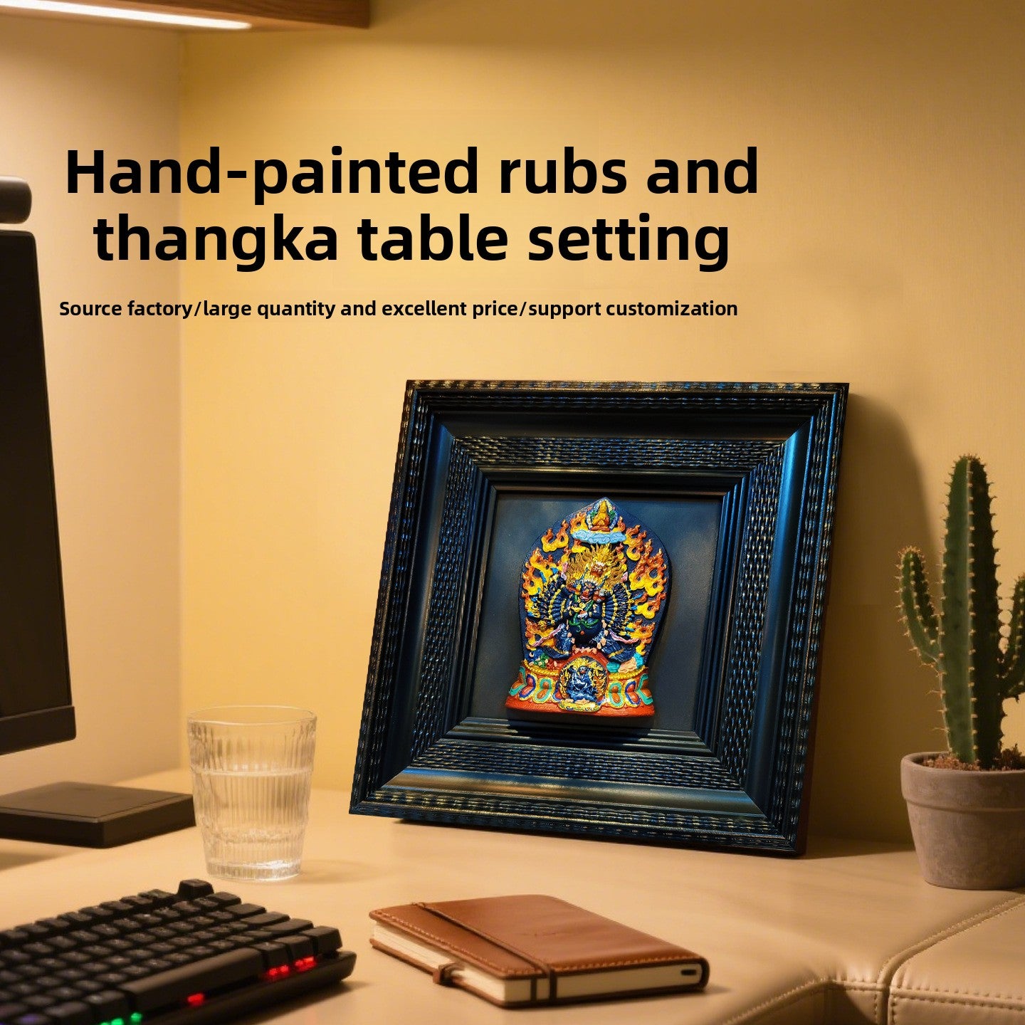 zensoullab Rubbing Table Hand-painted Thangka 3D Painted Table Decoration Great Wrath Yellow God of Wealth Mahakala Buddha Decoration Ornament