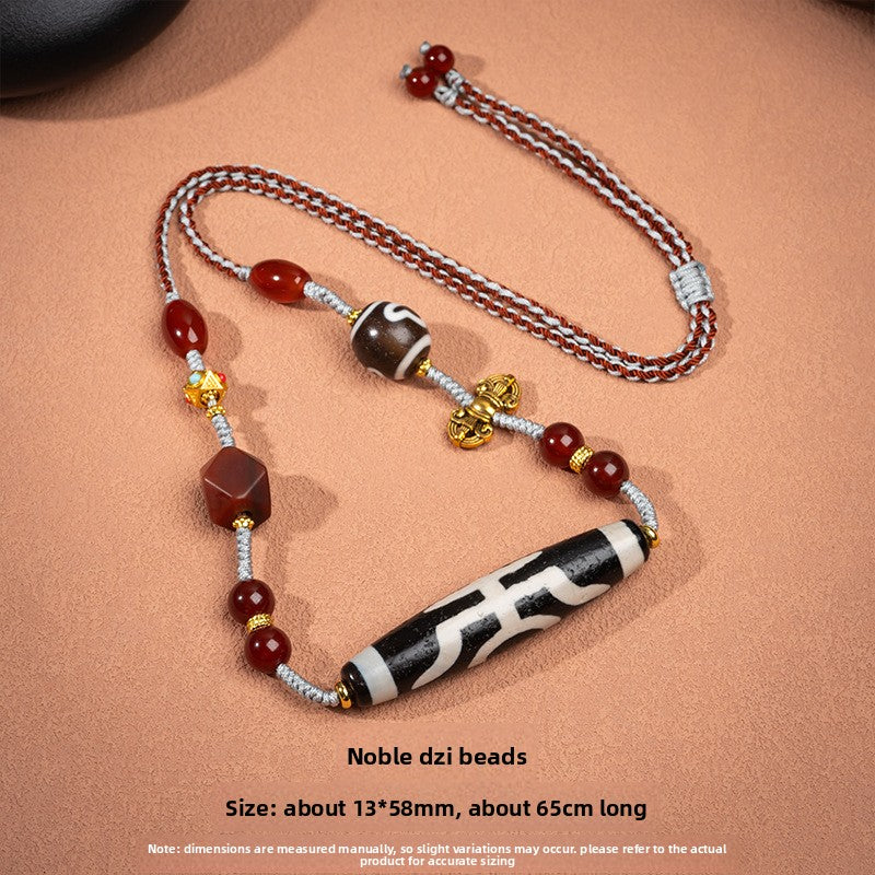 zensoullab Natural Yellow Nine-Eye Dzi Bead Necklace Taiwan Work Agate Pendant Unisex Couple Style Braided Necklace In Stock