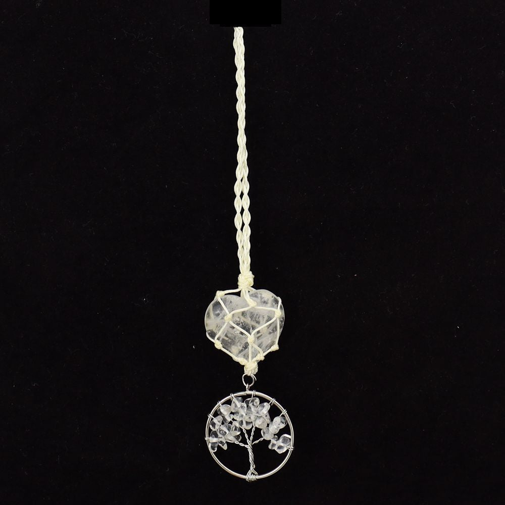 zensoullab Natural Crystal Heart-shaped Woven Net Bag Tree of Life Pendant Car Hanging Bag Accessories