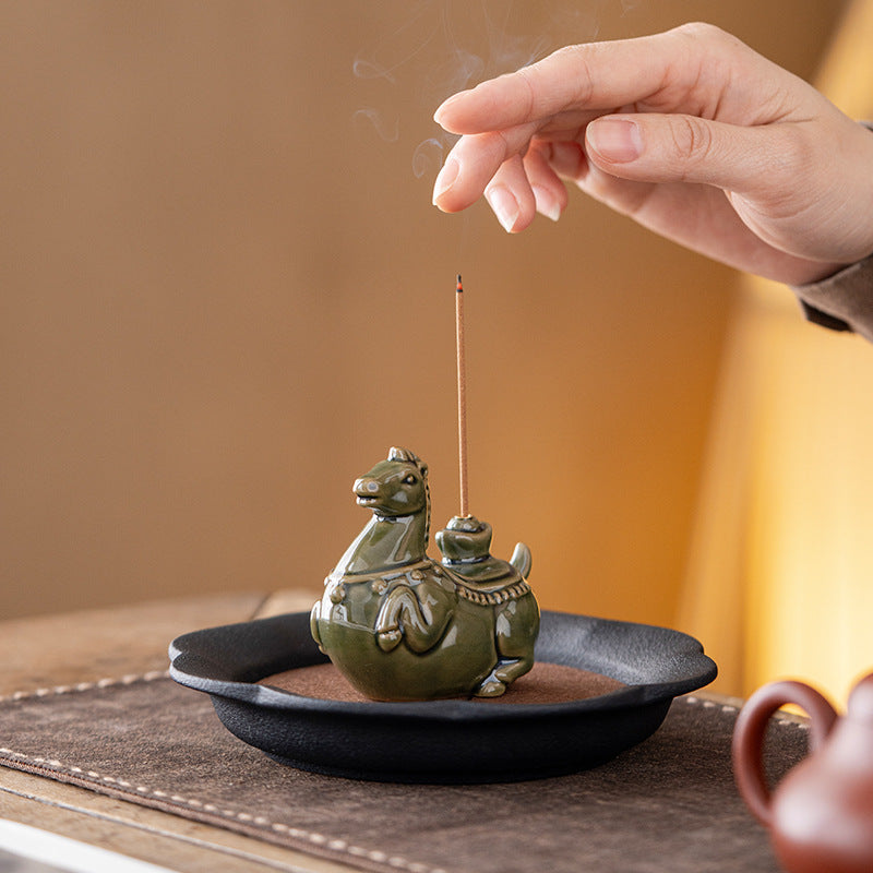 Zensoullab Tangma Celadon Line Incense Holder Ceramic Immediately Rich Creative Tea Table Decoration Vertical Incense Holder Gift Incense Holder Incense Ceremony
