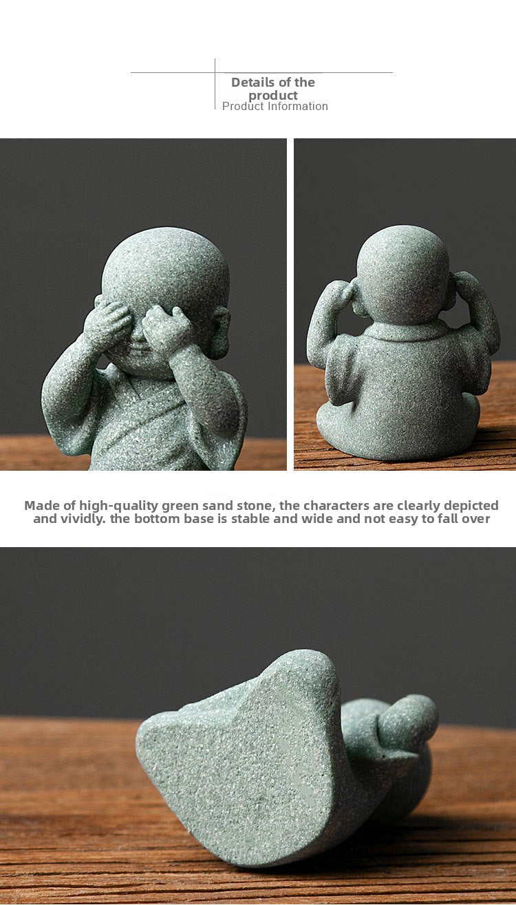 zensoullab New Chinese Zen Style Little Monk Tea Pet Small Buddha Statue Ornament Little Novice Fish Tank Landscaping Potted Plant Decoration Display