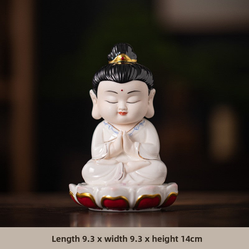 zensoullab Zen Style Chinese Ceramic Three Saints Buddha Guanyin Ksitigarbha Desktop Small Ornaments Creative Home Living Room Household Decorations