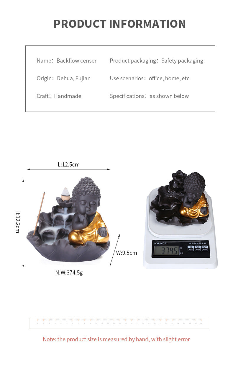 zensoullab Purple Clay Lotus Leaf Backflow Incense Burner Home Decor Creative Lotus Gold-Plated Buddha Incense Backflow Burner