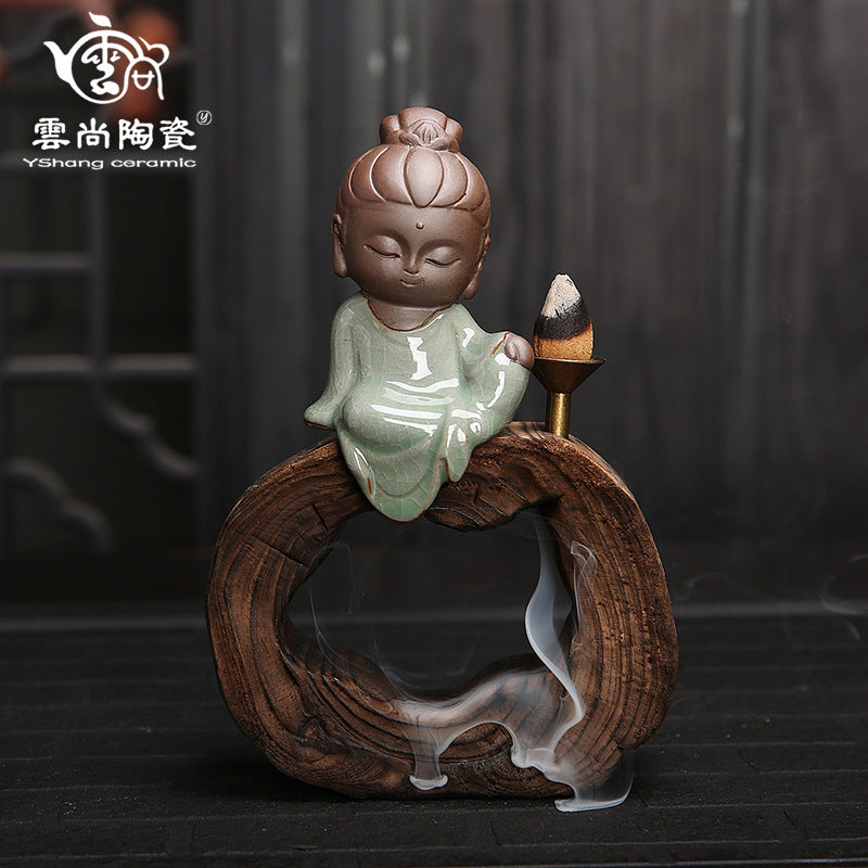 zensoullab Yunshang Tea Pet Ornament Creative Little Monk Purple Clay Backflow Incense Burner Tea Set Accessories Home Office Art Ornament