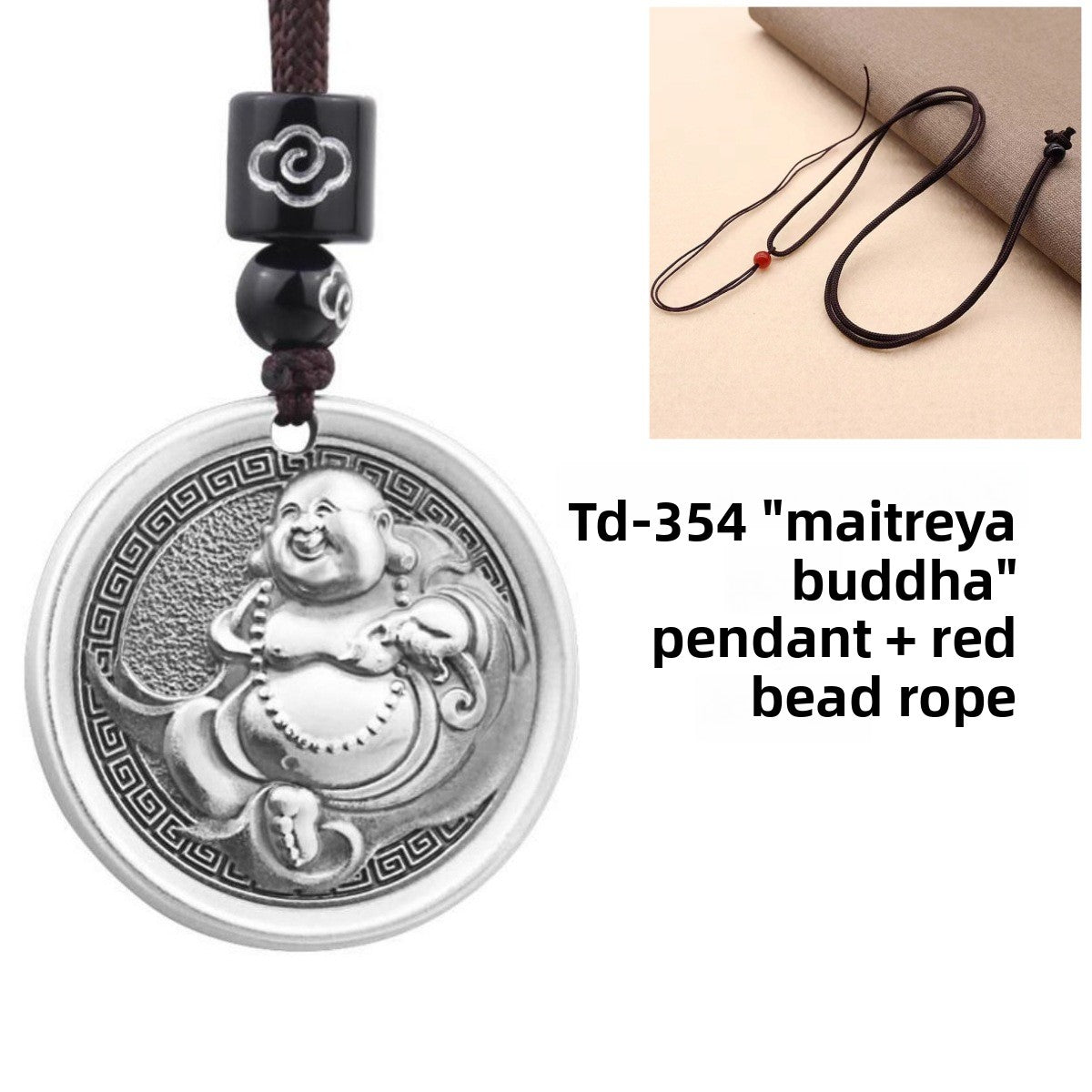 zensoullab Vintage Maitreya Buddha Pendant Thai Silver Solid Vintage Unisex Round Pendant Auspicious Big Belly Buddha Male Small Buddha Pendant