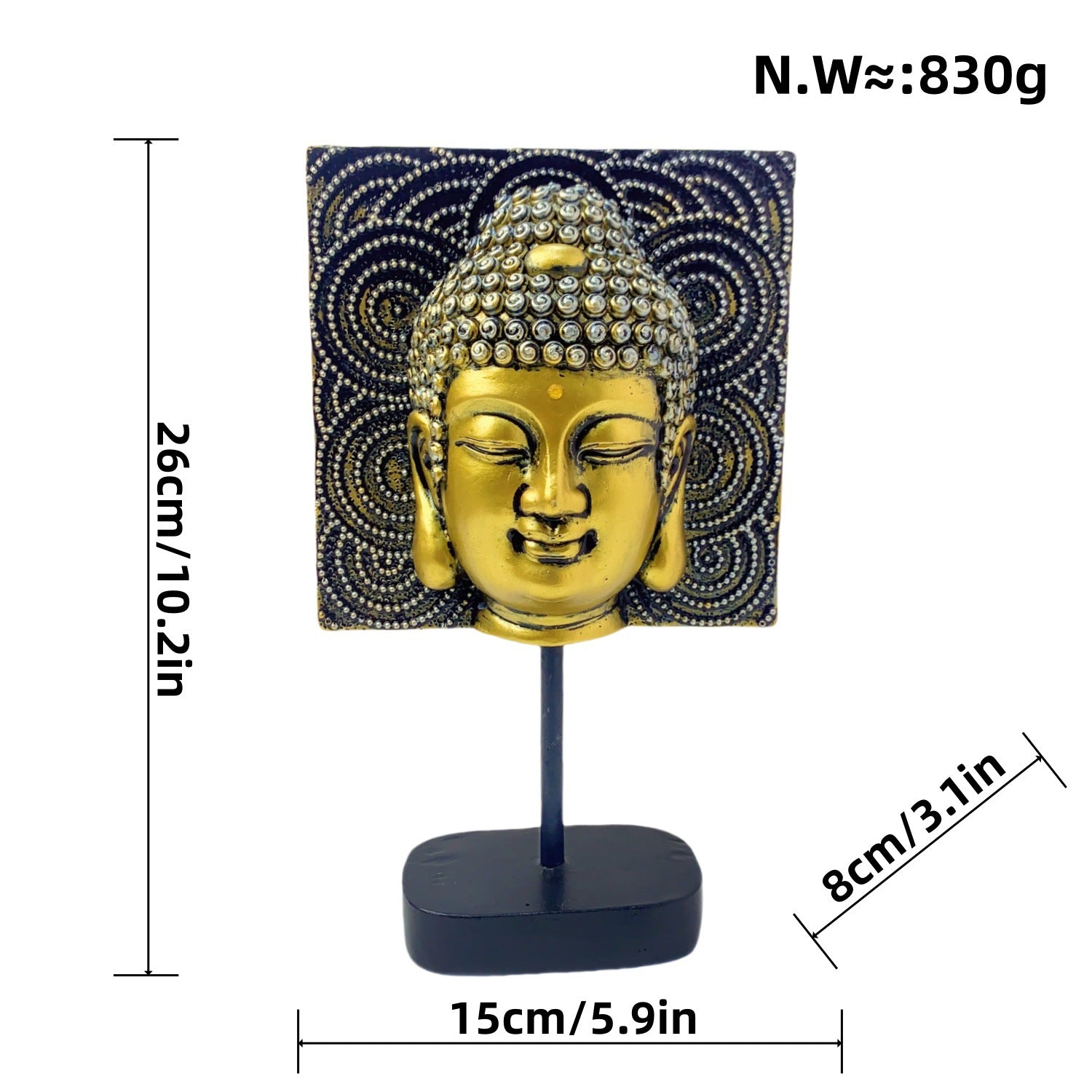 zensoullab New Chinese Style Buddha Statue Ornament Resin Painted Gold-Plated Small Buddha Statue Retro Zen Buddha Head Home Tea Room Decoration
