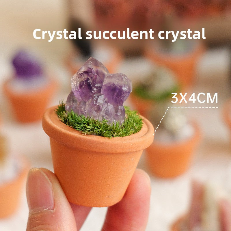zensoullab Natural Crystal Raw Stone Mineral Pot Ornament Crystal Gemstone DIY Simulation Potted Plant Home Desktop Car Ornament
