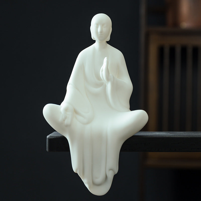 zensoullab Zen White Porcelain Little Monk Home Living Room Entrance New Chinese Style Decoration Ceramic Little Monk Desktop Figurine