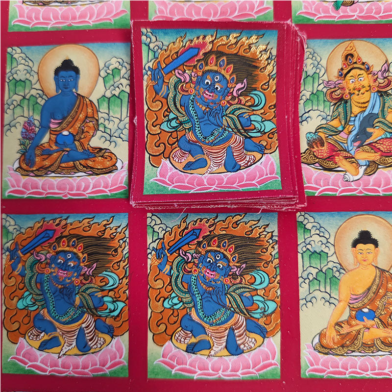 zensoullab Nepal Hand-painted Zodiac Birth Buddha Thangka Manjushri Yellow God of Wealth Green Tara Portable Gau Box Small Thangka Pendant