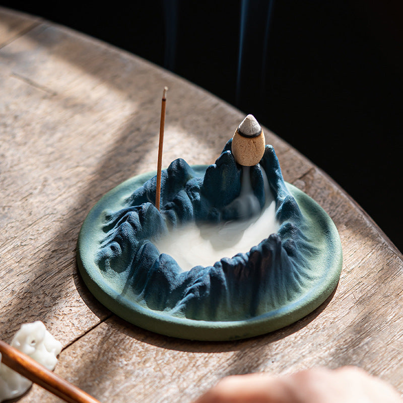 Zensoullab Thousand-Li Landscape Ceramic Wire Incense Holder Backflow Incense Burner Home Indoor Incense Burner Zen Study Tea Table Incense Holder Ornaments