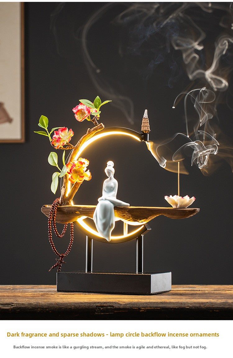 zensoullab New Chinese Style Backflow Incense Ornament Creative Lamp Ring Home Aromatherapy Burner Office Living Room Entrance Desktop Decoration
